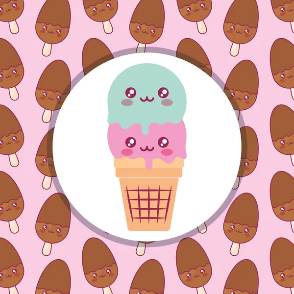 Roztomilý zmrzlina kawaii charakter — Stockový vektor