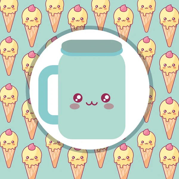 Lindo tarro de bebida kawaii carácter — Vector de stock