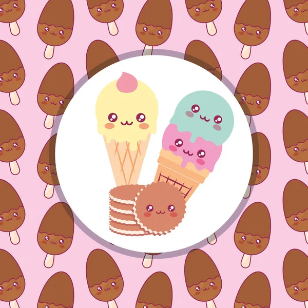 Biscoitos bonitos personagens kawaii — Vetor de Stock