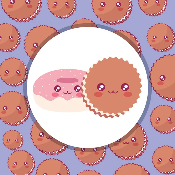 Biscuits mignons personnages kawaii — Image vectorielle