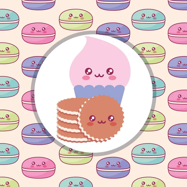 Schattig ijs met cookies kawaii tekens — Stockvector