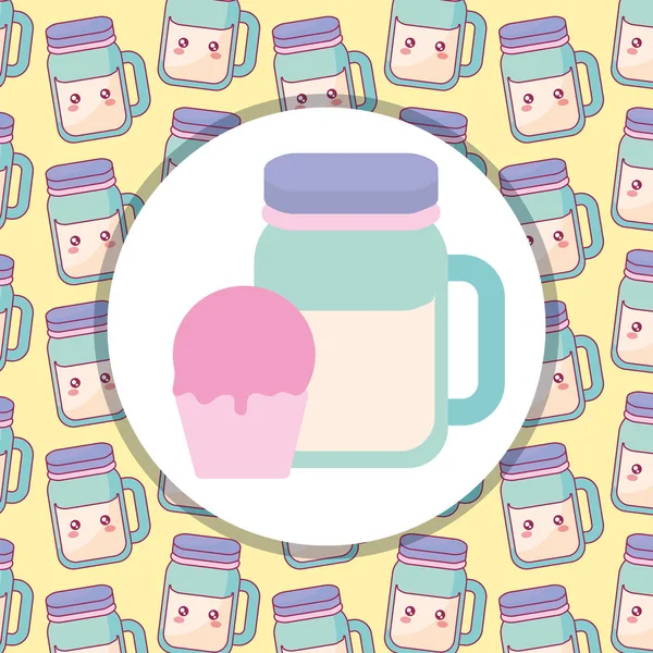 Pot de boisson mignon avec cupcake — Image vectorielle