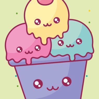 lezzetli dondurma Kupası kawaii karakter