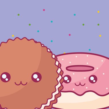 tatlı çörek ve çerezleri kawaii karakterler