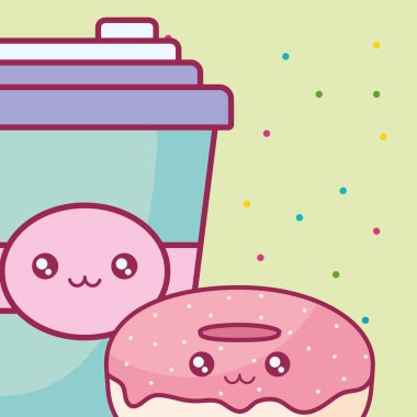 tatlı çörek ve içki kawaii karakter