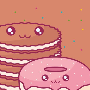 tatlı çörek ve çerezleri kawaii karakterler