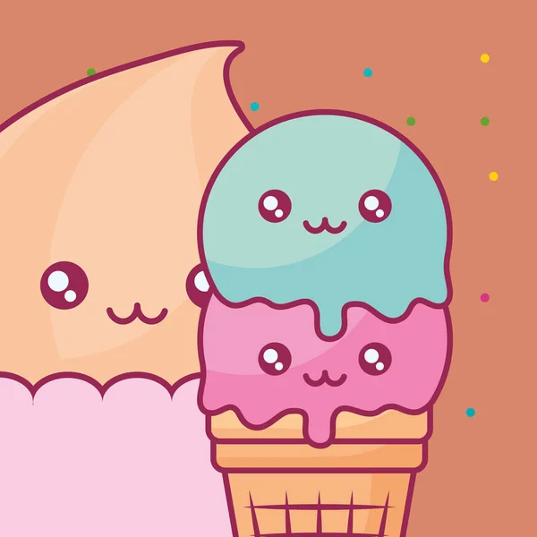 Lindos helados personajes kawaii — Vector de stock