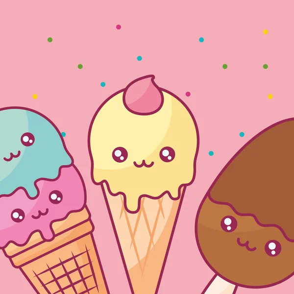 可爱的冰淇淋可爱的字符 — 图库矢量图片
