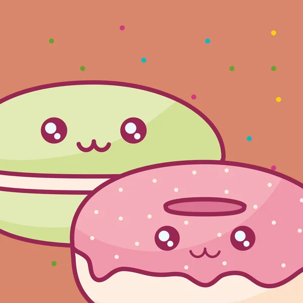 Zoete snoep met donut kawaii tekens — Stockvector