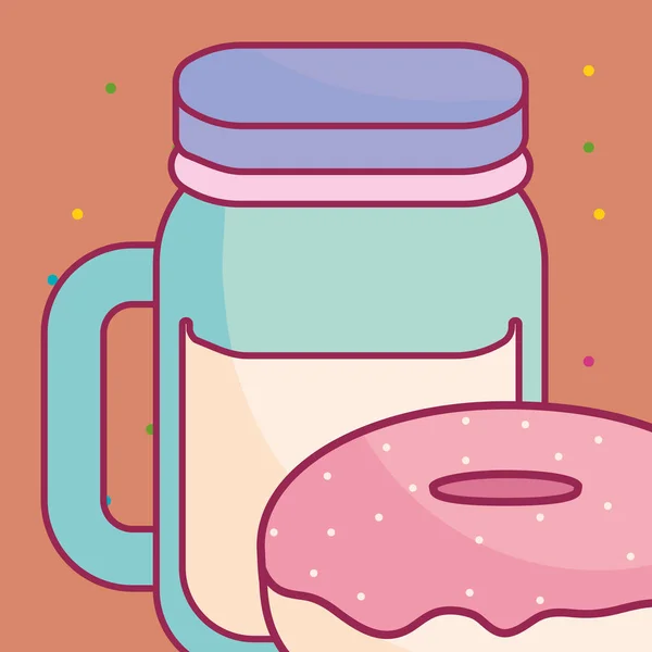 Schattig drank pot met donut — Stockvector