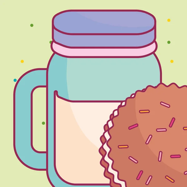 Lindo frasco de bebida con galletas — Vector de stock