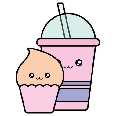 lezzetli kek ve içecek plastik kawaii karakter