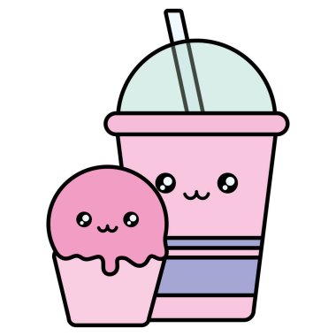 lezzetli kek ve içecek plastik kawaii karakter