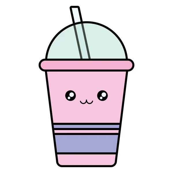 Tasse en plastique avec caractère paille kawaii — Image vectorielle