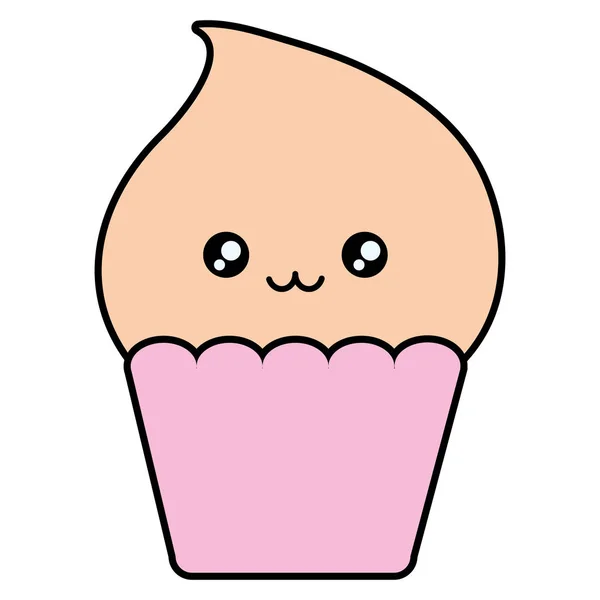 Délicieux cupcake célébration kawaii caractère — Image vectorielle