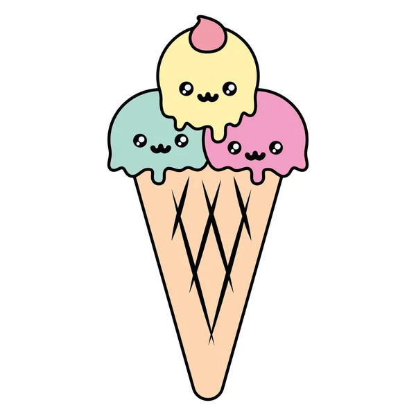 Karakter lucu kawaii es krim - Stok Vektor