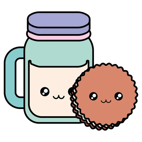 Schattig drank pot met koekjes kawaii tekens — Stockvector