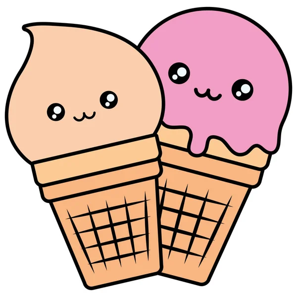 Crèmes glacées mignons personnages kawaii — Image vectorielle