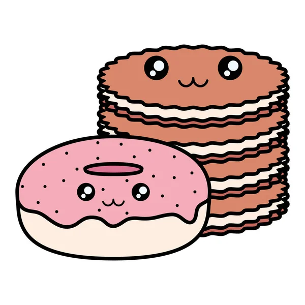 Donuts doces e biscoitos caracteres kawaii —  Vetores de Stock