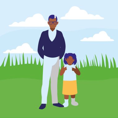 Siyah baba ile kızı karakter vektör çizim tasarım