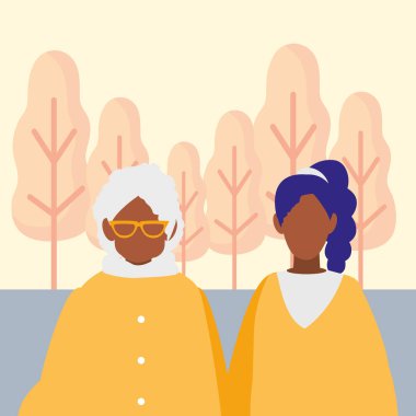 kızı siyah karakterlerle sevimli Büyükanne