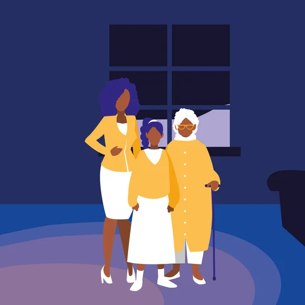 Schwarze Mutter mit Tochter und Großmutter — Stockvektor