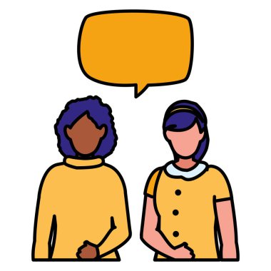 girls Interracial karakterleri konuşma balonları ile birkaç