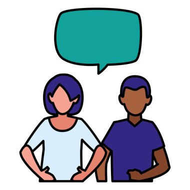 konuşma balonu ile genç ırklararası çift