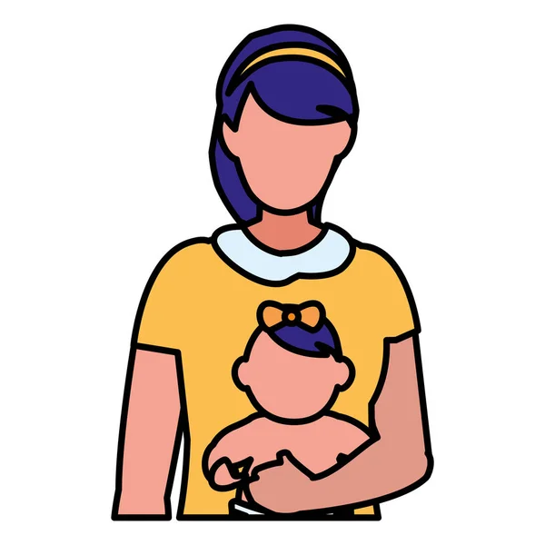 Χαριτωμένο μητέρα με μωρό κόρη χαρακτήρες — Διανυσματικό Αρχείο