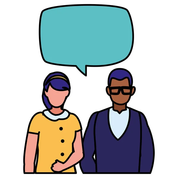 Jovem casal interracial com bolha de fala — Vetor de Stock