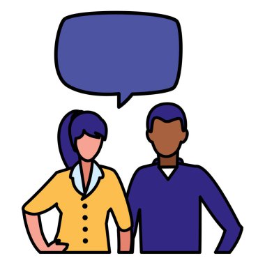 konuşma balonu ile genç ırklararası çift