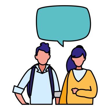 Genç çift konuşma balonu karakterlerle illüstrasyon tasarım vektör