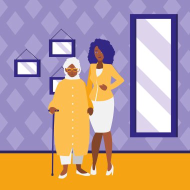 kızı siyah karakterlerle sevimli Büyükanne