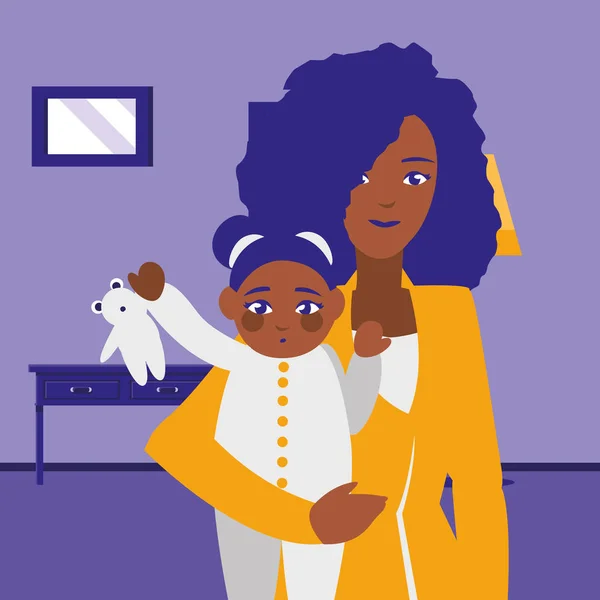 Чорна мати з персонажами дитячої дочки — стоковий вектор