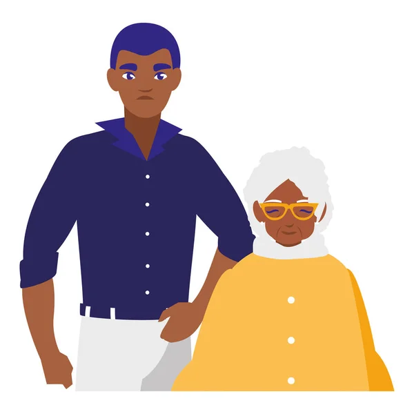 Negro abuela con hijo caracteres — Vector de stock