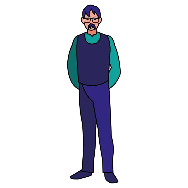 Gözlük avatar karakter ile genç adam — Stok Vektör
