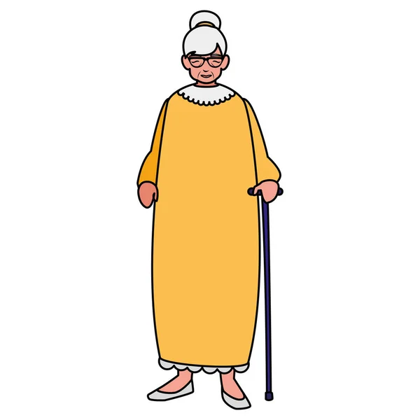 Cute grandmother with cane — Stock Vector