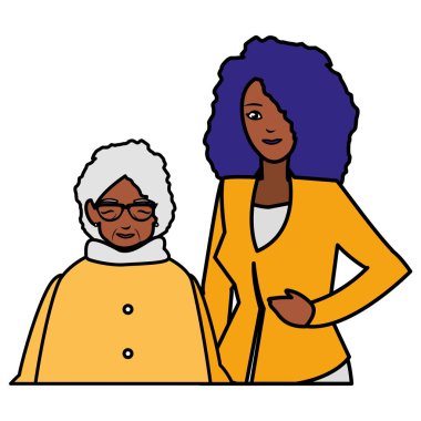 kızı siyah karakterlerle sevimli Büyükanne