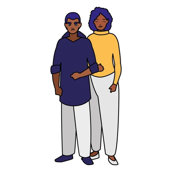 Jovem casal preto avatares personagens — Vetor de Stock