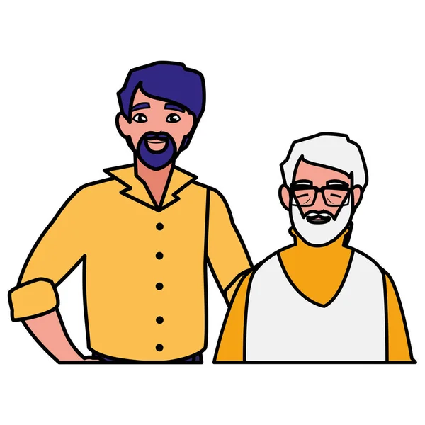 Lindo abuelo con hijo personajes — Vector de stock