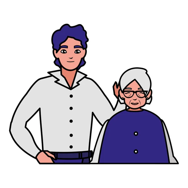 Linda abuela con personajes de hijo — Vector de stock