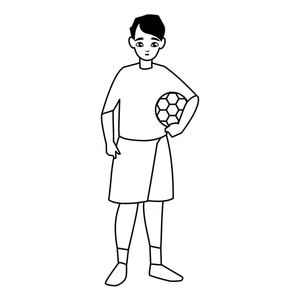 Petit garçon avec ballon personnage de football — Image vectorielle