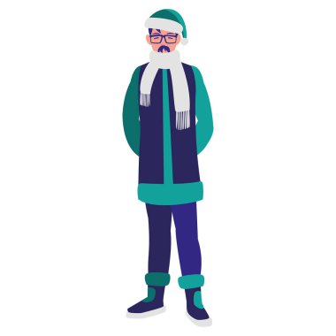 Genç adam gözlük ve kış giysileri