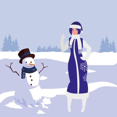 Kışlık elbiseli genç kadın.