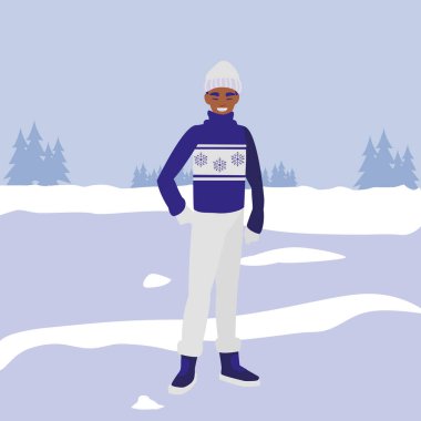 Genç adam kış giysileri ile siyah