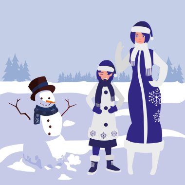 şirin anne ve kızı kış giysileri ile