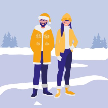 kış giysileri ile genç çift