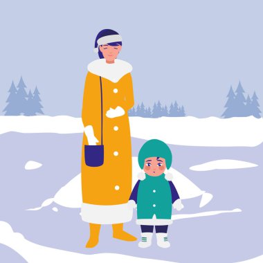 şirin anne ve oğlu kış giysileri ile