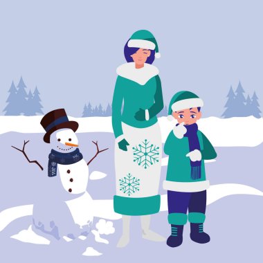 şirin anne ve oğlu kış giysileri ile