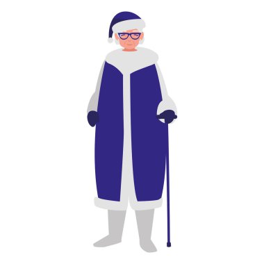 baston ve kış giysileri ile sevimli Büyükanne